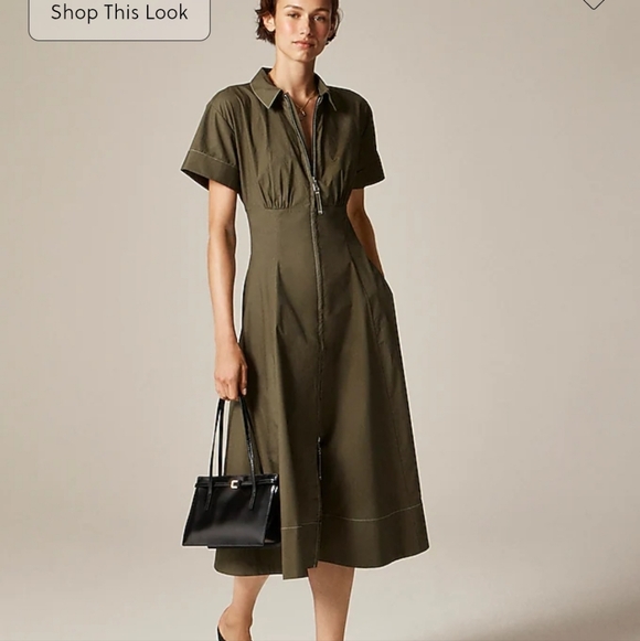 J Crew Zip-up shirt-dress in cotton poplin CI906 Size 2 NWT Olive Green